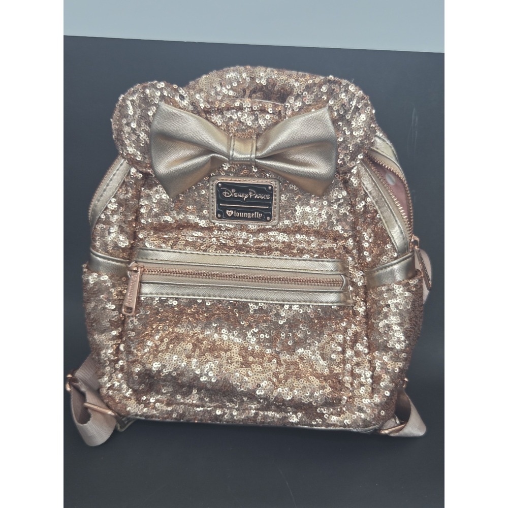Disney Parks Loungefly Rose Gold Sequin Minnie Mini Backpack Exclusive *See Pics